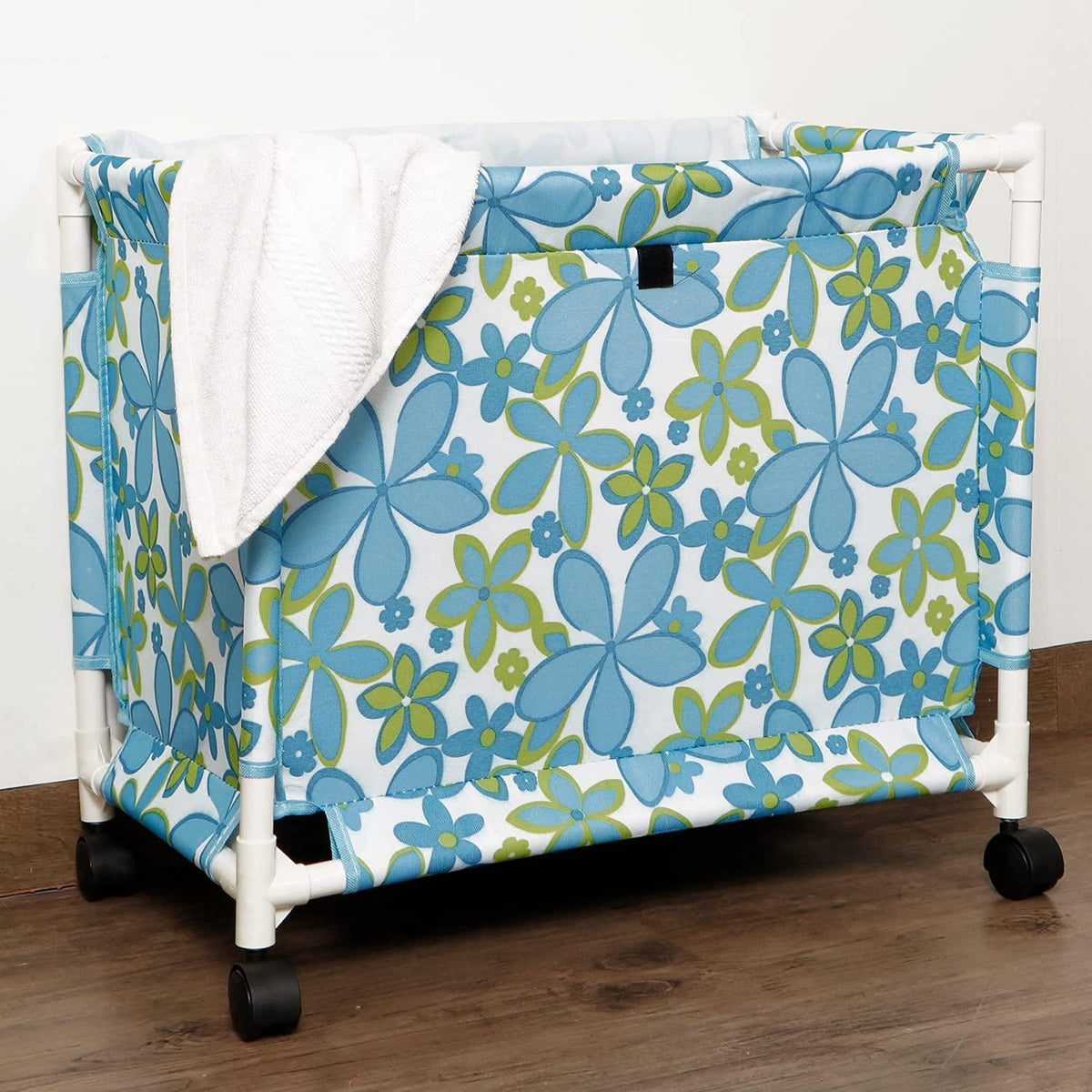 HOKIPO Oxford Fabric Laundry Basket Trolley With Wheels - 46x54x34 cm, Blue - HOKIPO | Har Ghar ka Humsafar