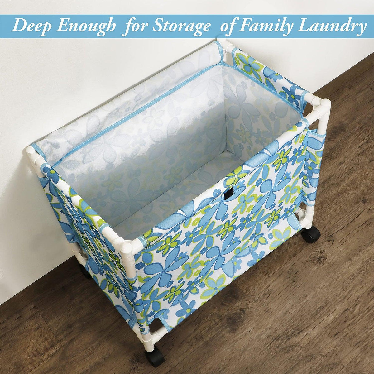 HOKIPO Oxford Fabric Laundry Basket Trolley With Wheels - 46x54x34 cm, Blue - HOKIPO | Har Ghar ka Humsafar