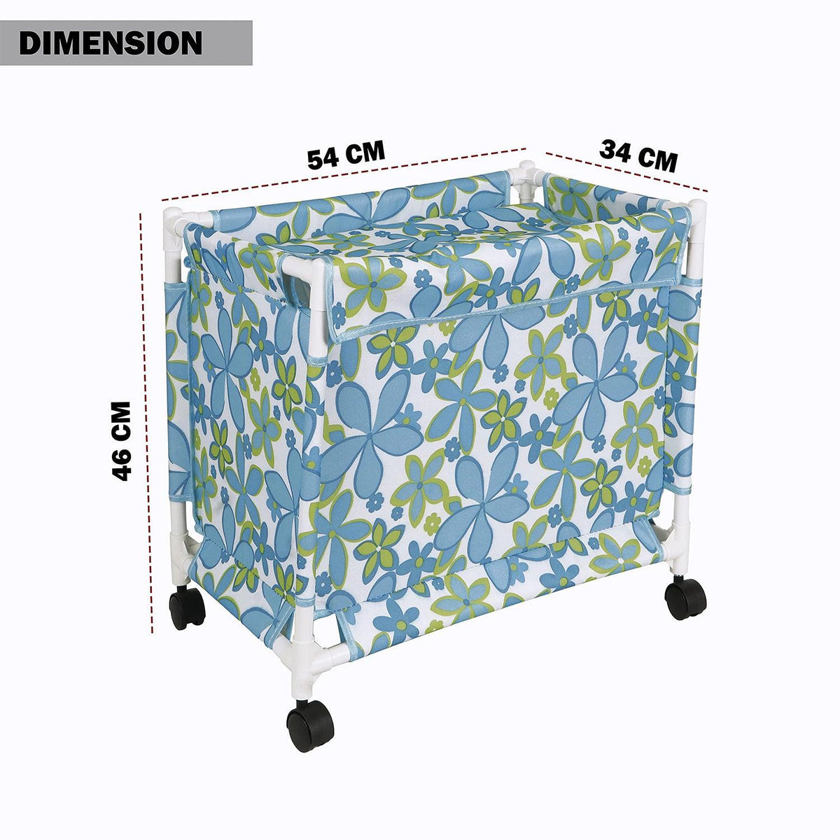 HOKIPO Oxford Fabric Laundry Basket Trolley With Wheels - 46x54x34 cm, Blue - HOKIPO | Har Ghar ka Humsafar