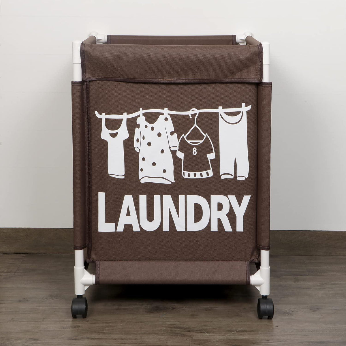 HOKIPO Oxford Fabric Laundry Basket Trolley With Wheels - 60x44x44 cm, Brown - HOKIPO | Har Ghar ka Humsafar