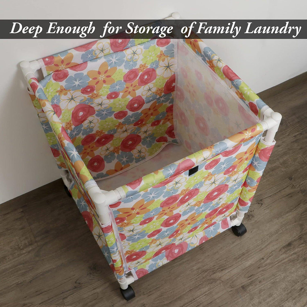 HOKIPO Oxford Fabric Laundry Basket Trolley With Wheels - 60x44x44 cm, Multicolor - HOKIPO | Har Ghar ka Humsafar