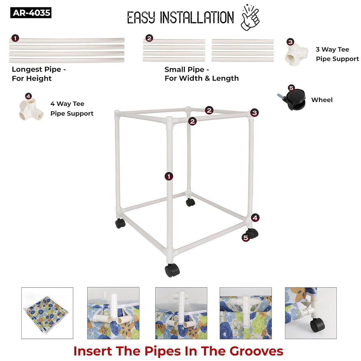 HOKIPO Oxford Fabric Laundry Basket Trolley With Wheels - 60x44x44 cm, Multicolor - HOKIPO | Har Ghar ka Humsafar