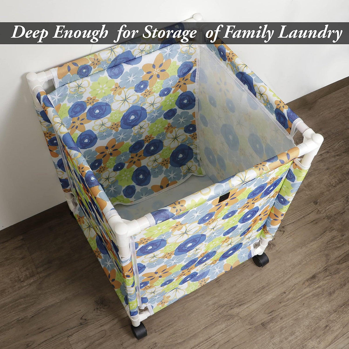 HOKIPO Oxford Fabric Laundry Basket Trolley With Wheels - 60x44x44 cm, Multicolor - HOKIPO | Har Ghar ka Humsafar