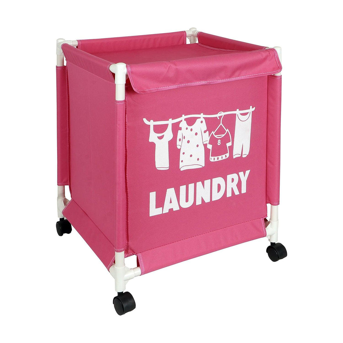 HOKIPO Oxford Fabric Laundry Basket Trolley With Wheels - 60x44x44 cm, Pink - HOKIPO | Har Ghar ka Humsafar