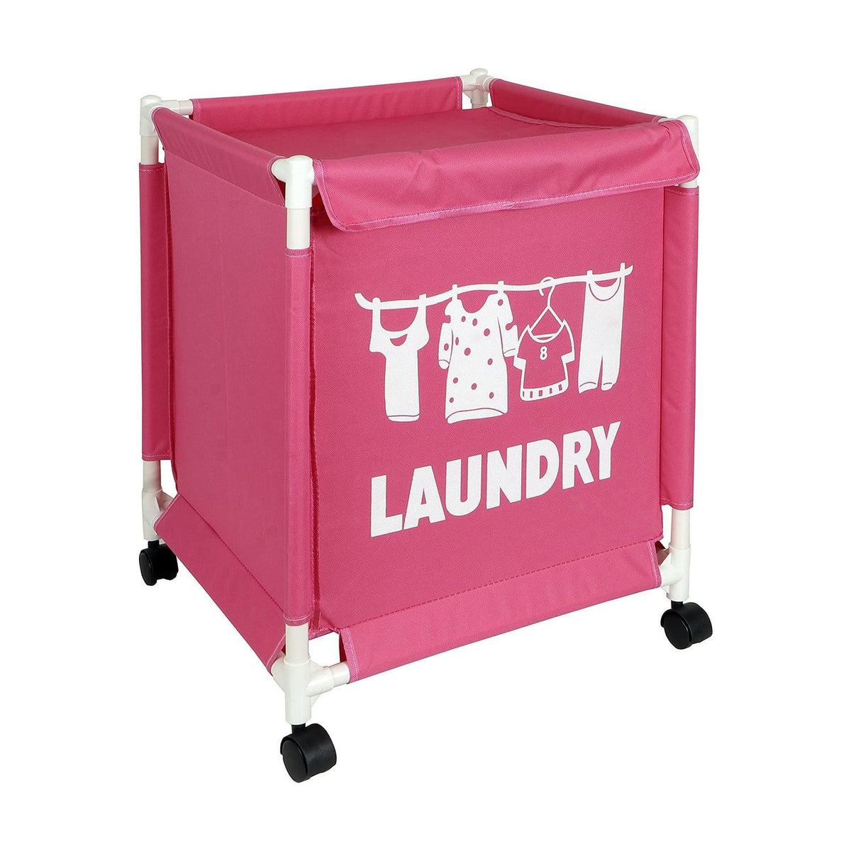 HOKIPO Oxford Fabric Laundry Basket Trolley With Wheels - 60x44x44 cm, Pink - HOKIPO | Har Ghar ka Humsafar