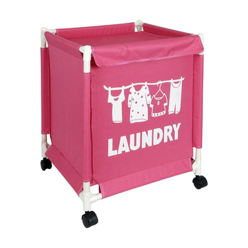 HOKIPO Oxford Fabric Laundry Basket Trolley With Wheels - 60x44x44 cm, Pink - HOKIPO | Har Ghar ka Humsafar