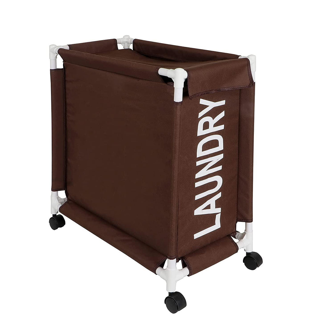 HOKIPO Oxford Fabric Laundry Basket Trolley With Wheels - 65x30x58 cm, Brown - HOKIPO | Har Ghar ka Humsafar