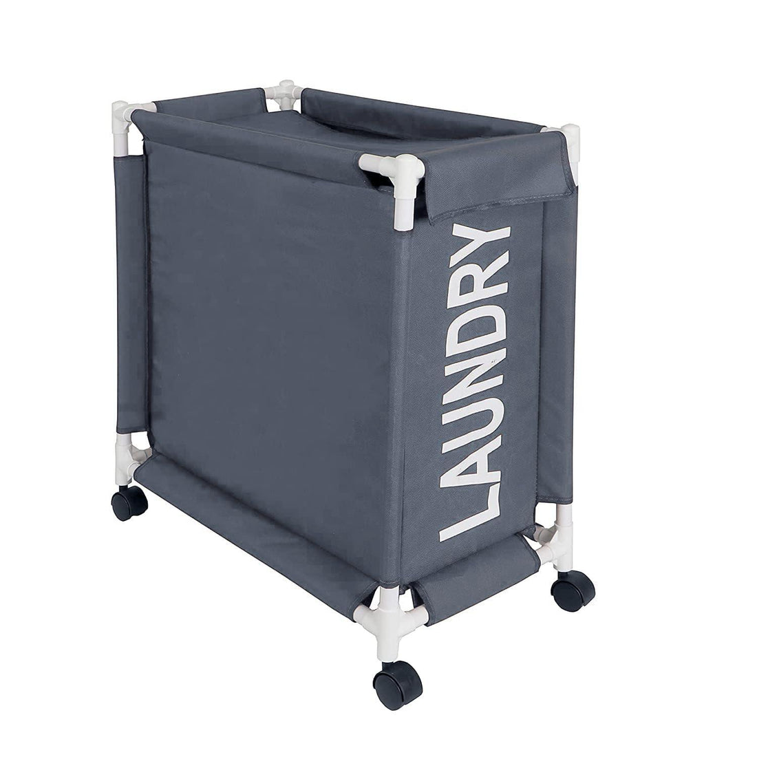 HOKIPO Oxford Fabric Laundry Basket Trolley With Wheels - 65x30x58 cm, Grey - HOKIPO | Har Ghar ka Humsafar