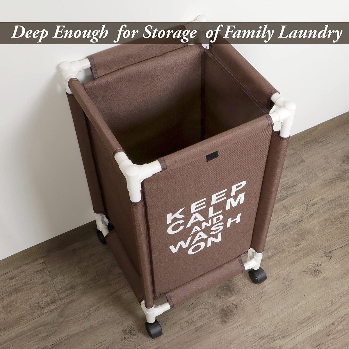 HOKIPO Oxford Fabric Laundry Basket Trolley With Wheels - 65x35x35 cm, Brown - HOKIPO | Har Ghar ka Humsafar