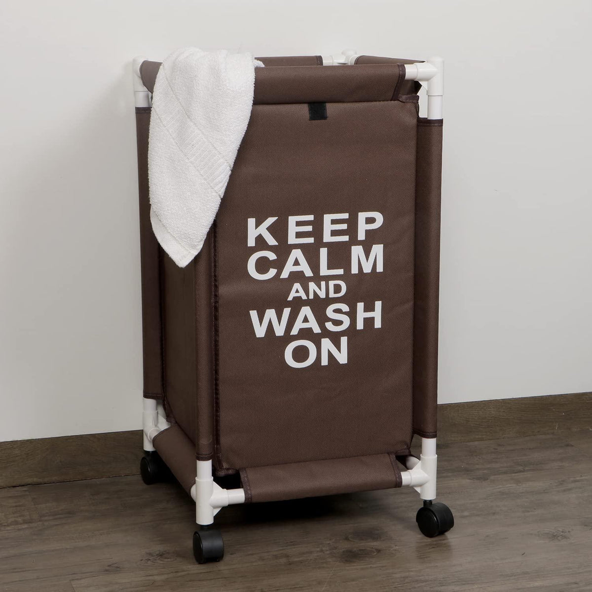 HOKIPO Oxford Fabric Laundry Basket Trolley With Wheels - 65x35x35 cm, Brown - HOKIPO | Har Ghar ka Humsafar