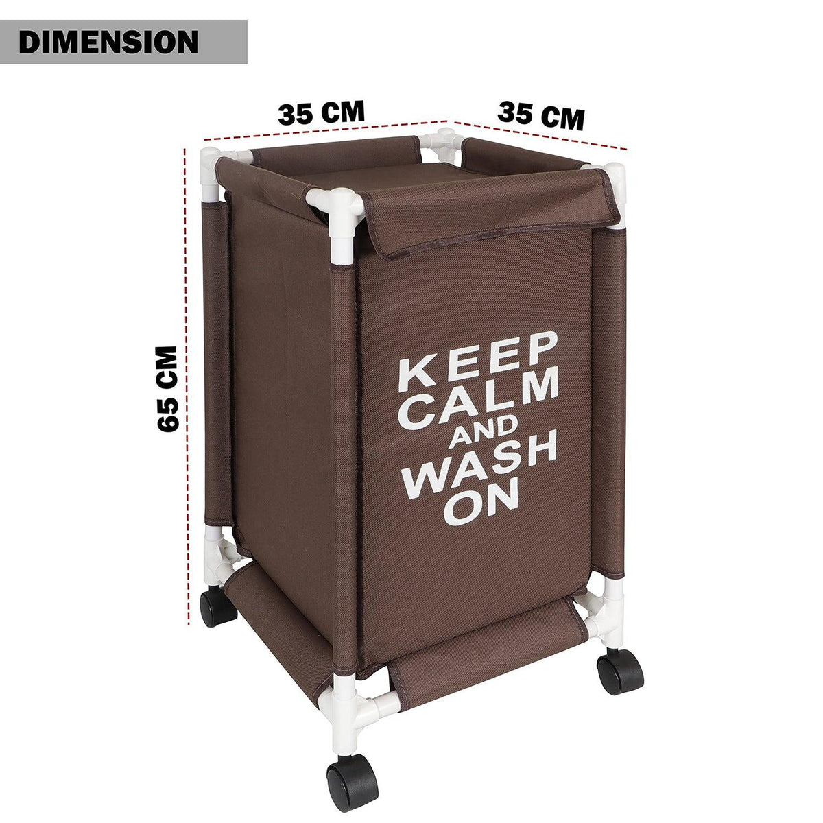 HOKIPO Oxford Fabric Laundry Basket Trolley With Wheels - 65x35x35 cm, Brown - HOKIPO | Har Ghar ka Humsafar