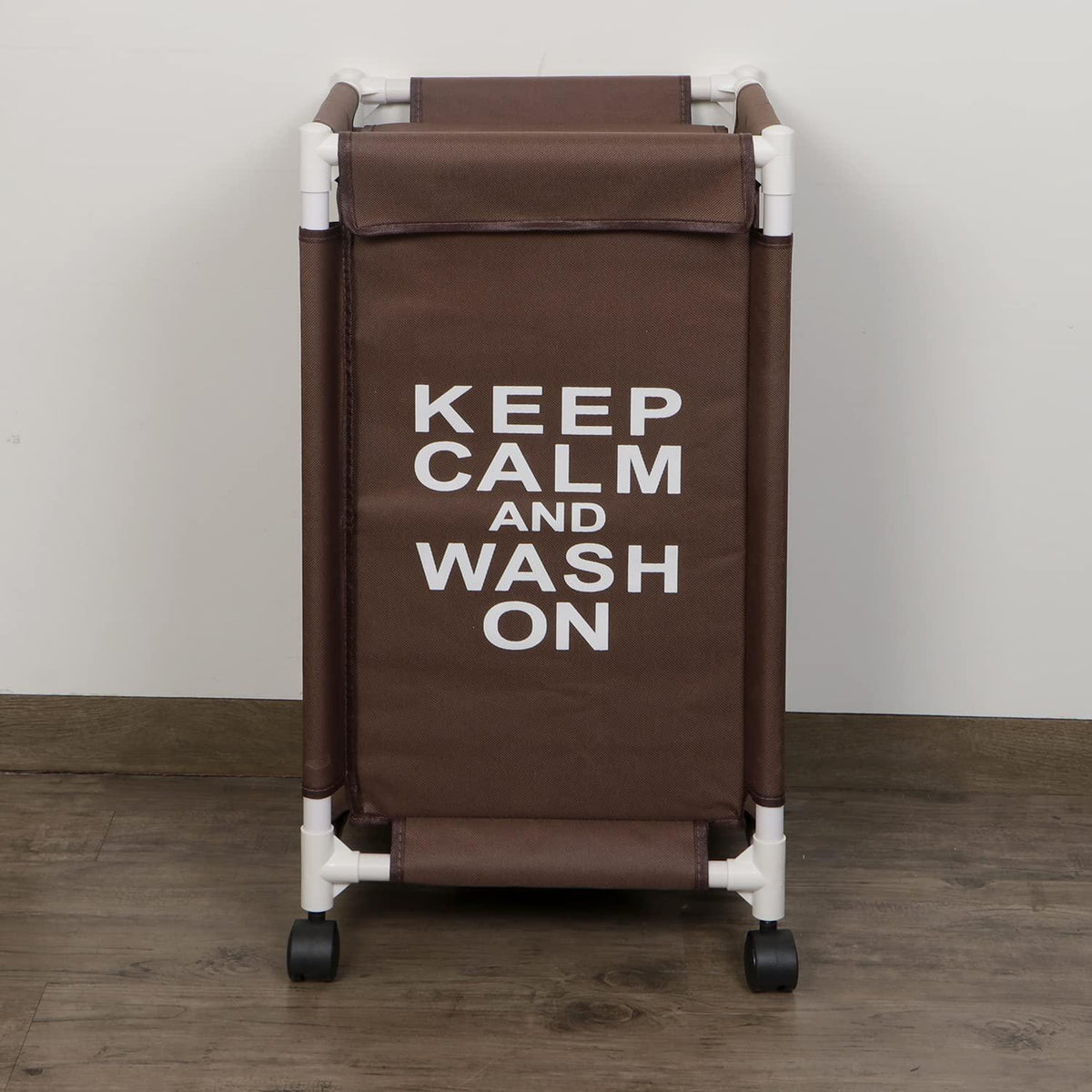HOKIPO Oxford Fabric Laundry Basket Trolley With Wheels - 65x35x35 cm, Brown - HOKIPO | Har Ghar ka Humsafar
