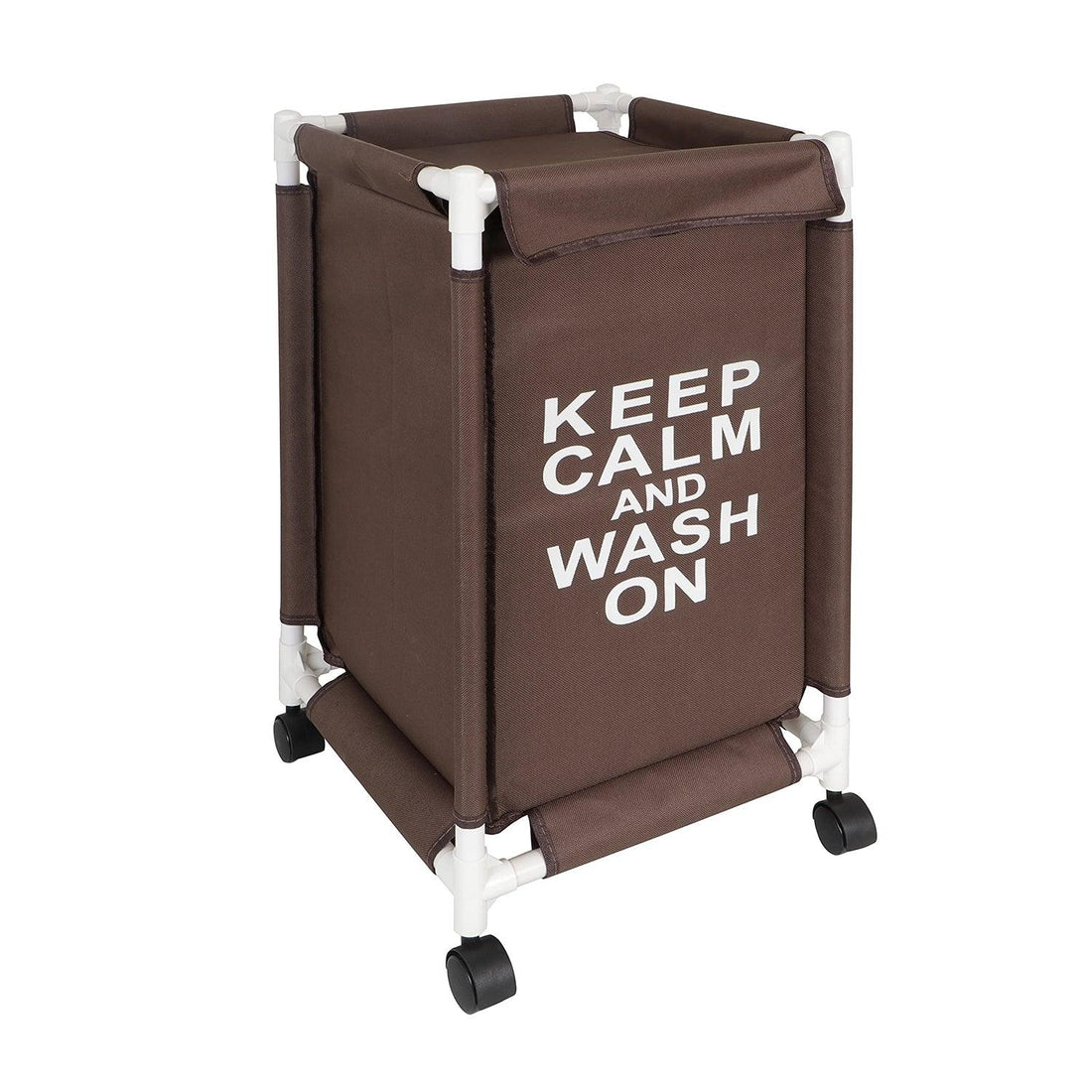 HOKIPO Oxford Fabric Laundry Basket Trolley With Wheels - 65x35x35 cm, Brown - HOKIPO | Har Ghar ka Humsafar