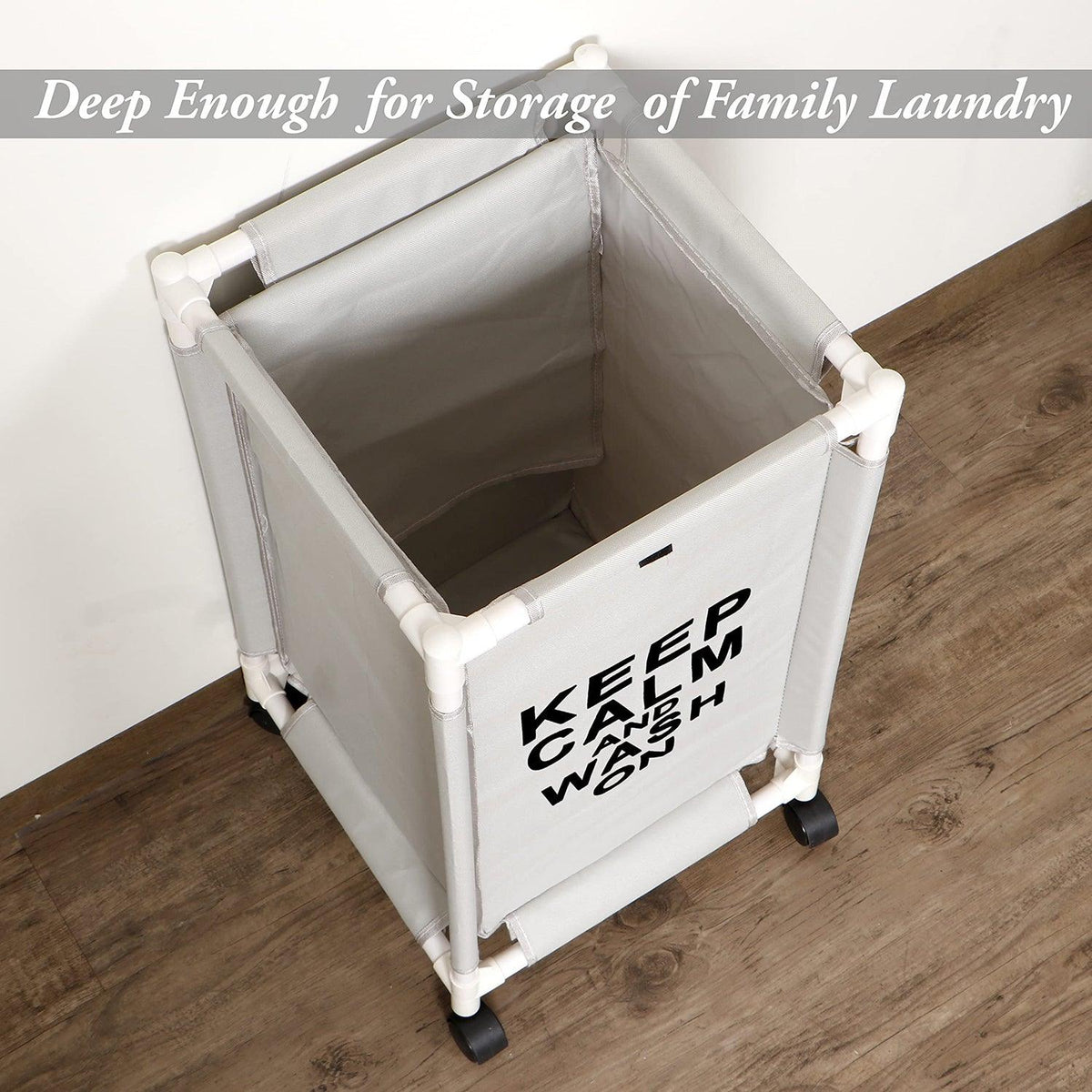 HOKIPO Oxford Fabric Laundry Basket Trolley With Wheels - 65x35x35 cm, Grey - HOKIPO | Har Ghar ka Humsafar