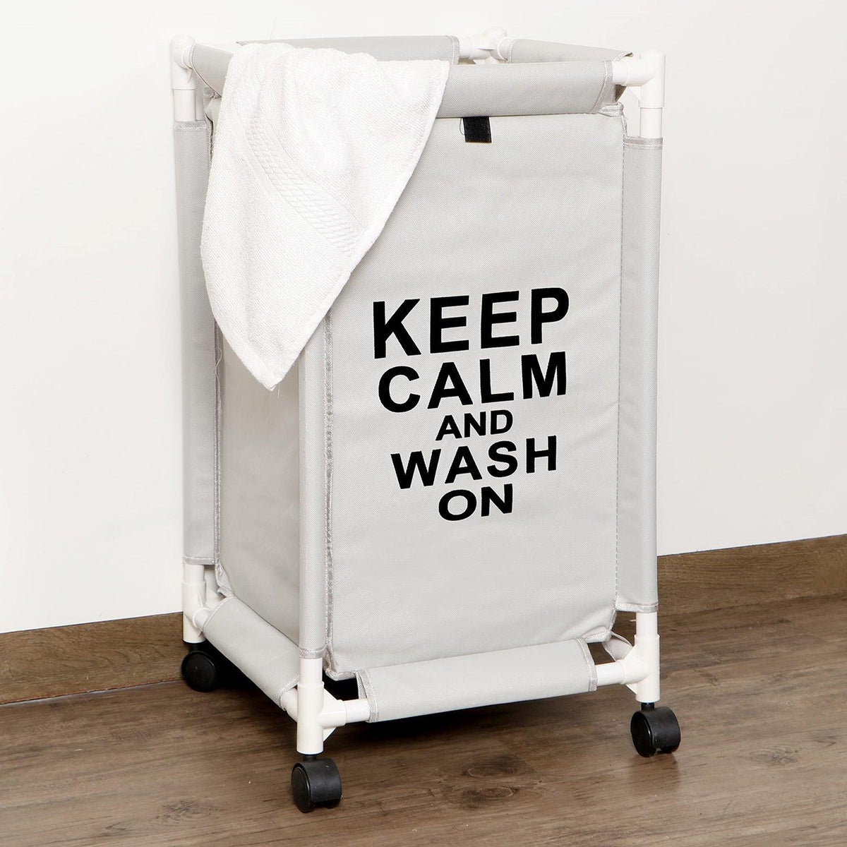 HOKIPO Oxford Fabric Laundry Basket Trolley With Wheels - 65x35x35 cm, Grey - HOKIPO | Har Ghar ka Humsafar