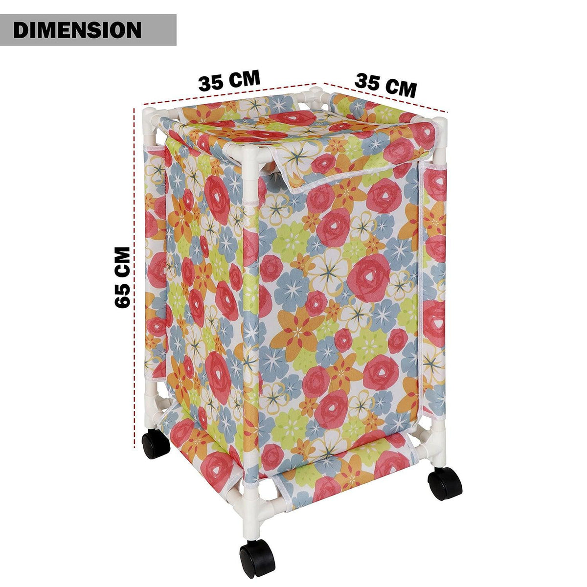 HOKIPO Oxford Fabric Laundry Basket Trolley With Wheels - 65x35x35 cm, Multicolor - HOKIPO | Har Ghar ka Humsafar