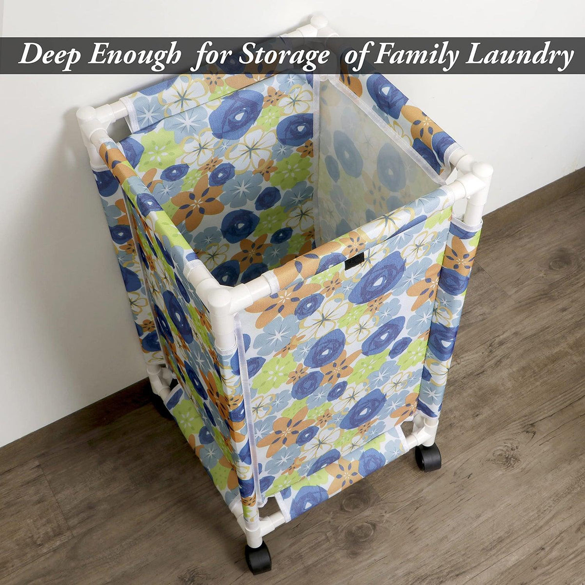HOKIPO Oxford Fabric Laundry Basket Trolley With Wheels - 65x35x35 cm, Multicolor - HOKIPO | Har Ghar ka Humsafar