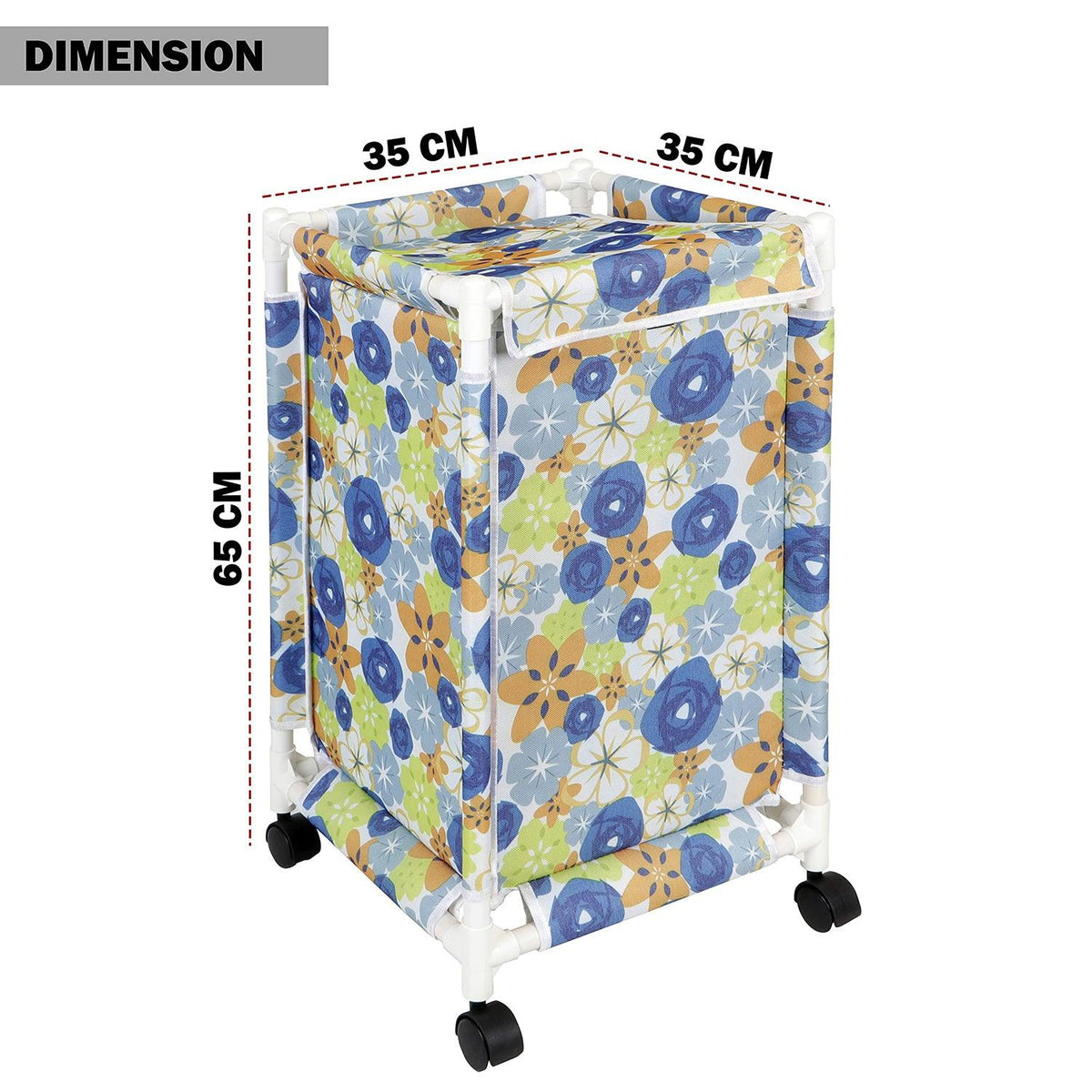 HOKIPO Oxford Fabric Laundry Basket Trolley With Wheels - 65x35x35 cm, Multicolor - HOKIPO | Har Ghar ka Humsafar