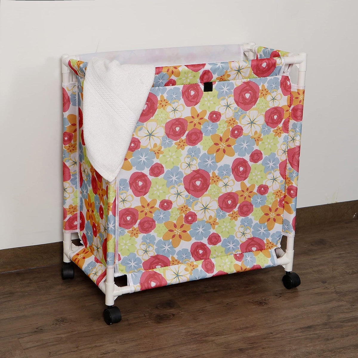 HOKIPO Oxford Fabric Laundry Basket Trolley With Wheels - 65x56x31 cm, Multicolor - HOKIPO | Har Ghar ka Humsafar