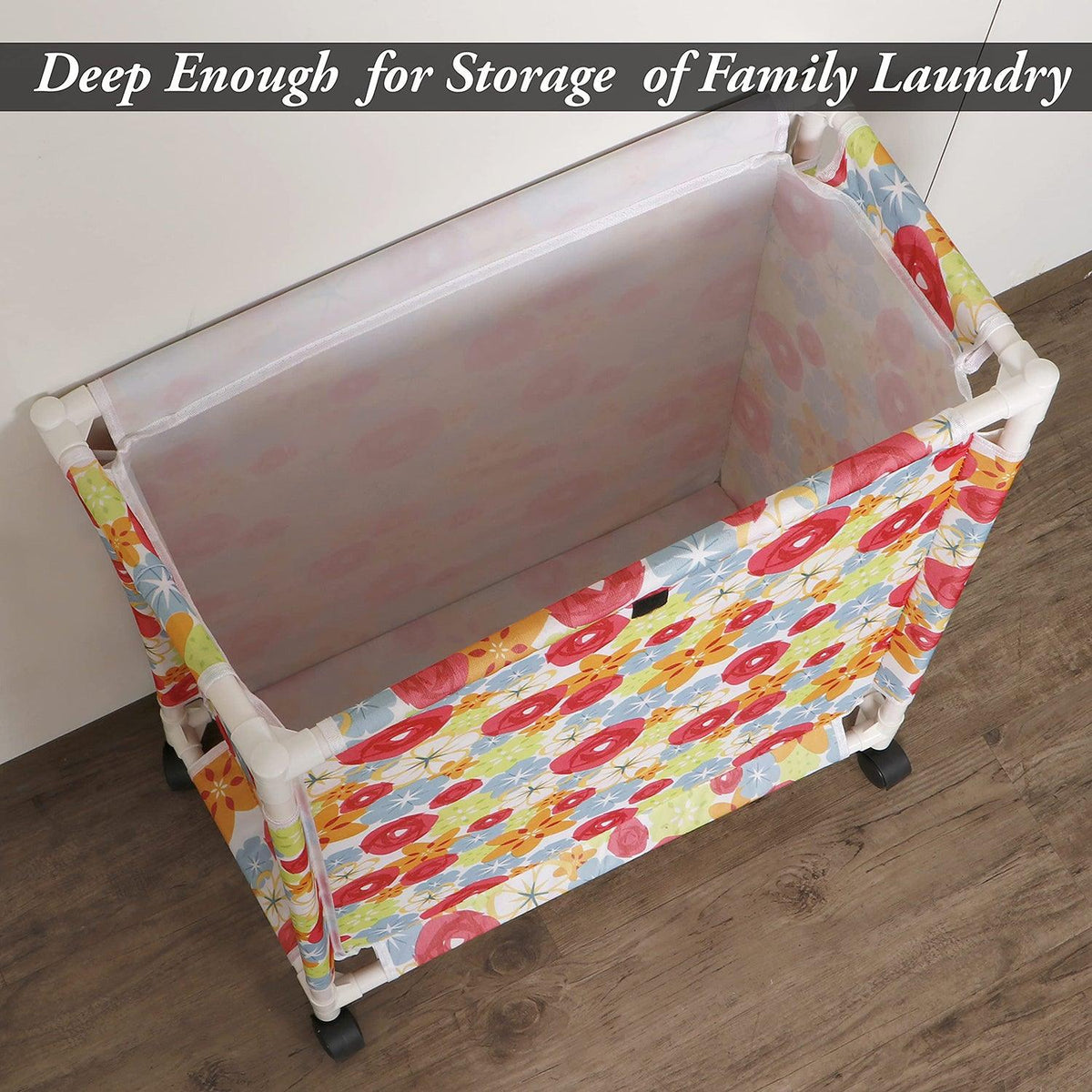 HOKIPO Oxford Fabric Laundry Basket Trolley With Wheels - 65x56x31 cm, Multicolor - HOKIPO | Har Ghar ka Humsafar