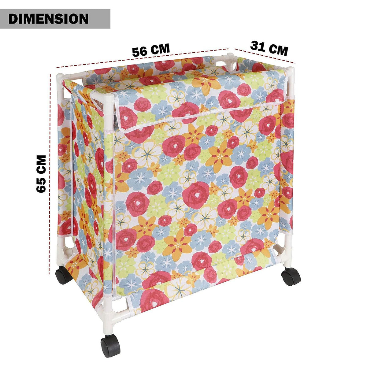 HOKIPO Oxford Fabric Laundry Basket Trolley With Wheels - 65x56x31 cm, Multicolor - HOKIPO | Har Ghar ka Humsafar