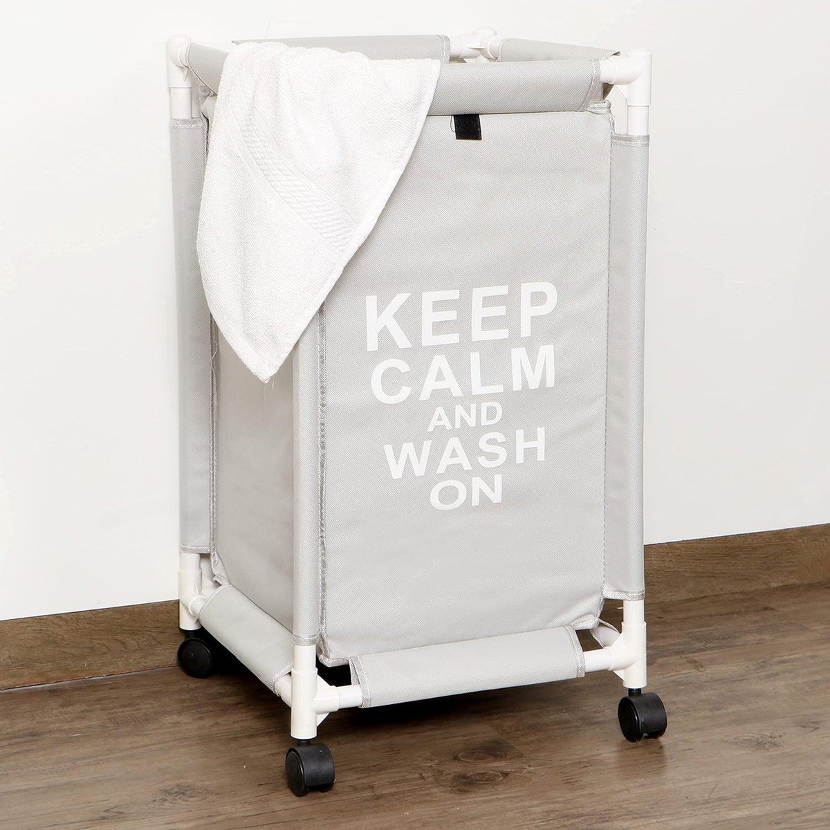 HOKIPO Oxford Fabric Laundry Basket Trolley With Wheels - 68x35x35 cm, Grey - HOKIPO | Har Ghar ka Humsafar