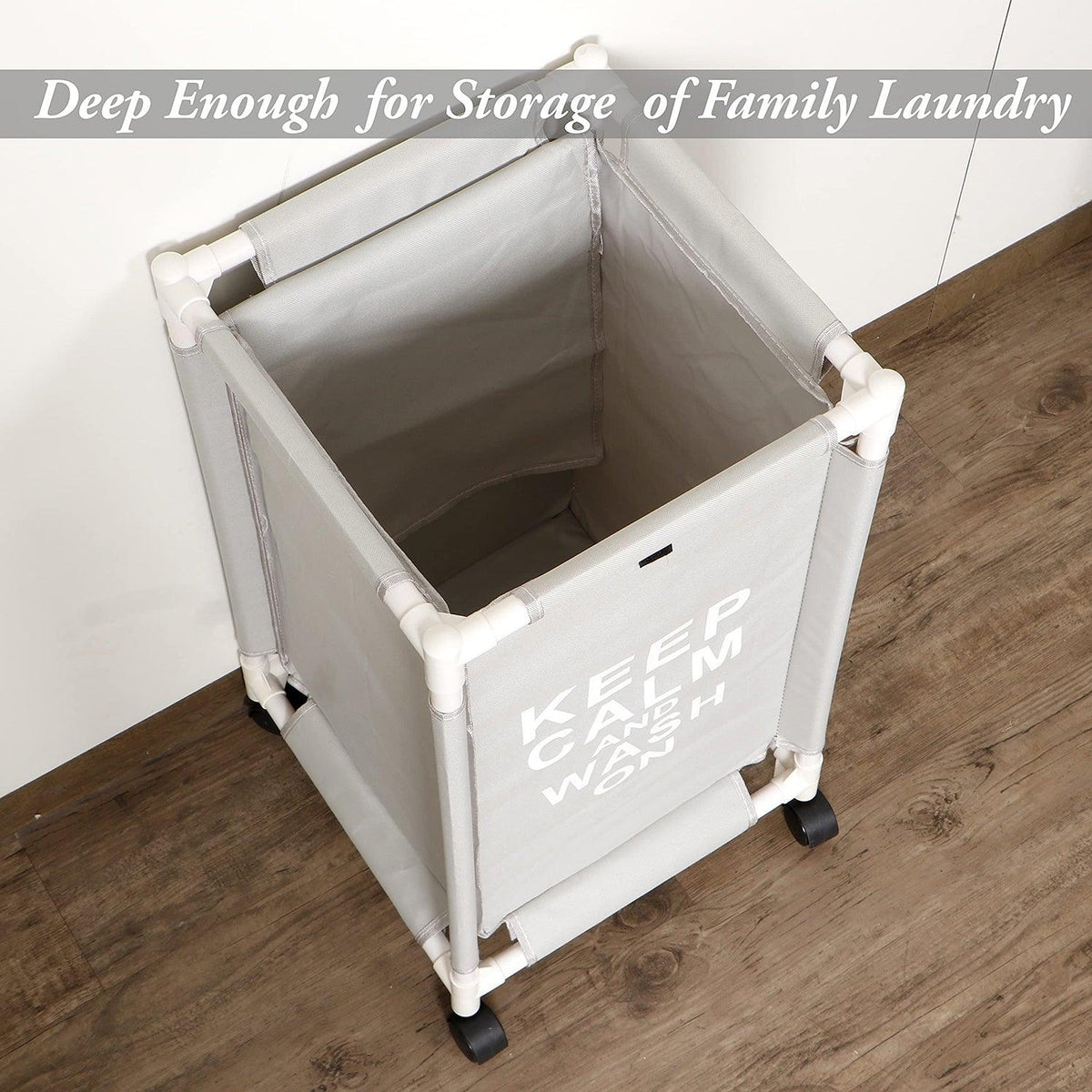 HOKIPO Oxford Fabric Laundry Basket Trolley With Wheels - 68x35x35 cm, Grey - HOKIPO | Har Ghar ka Humsafar
