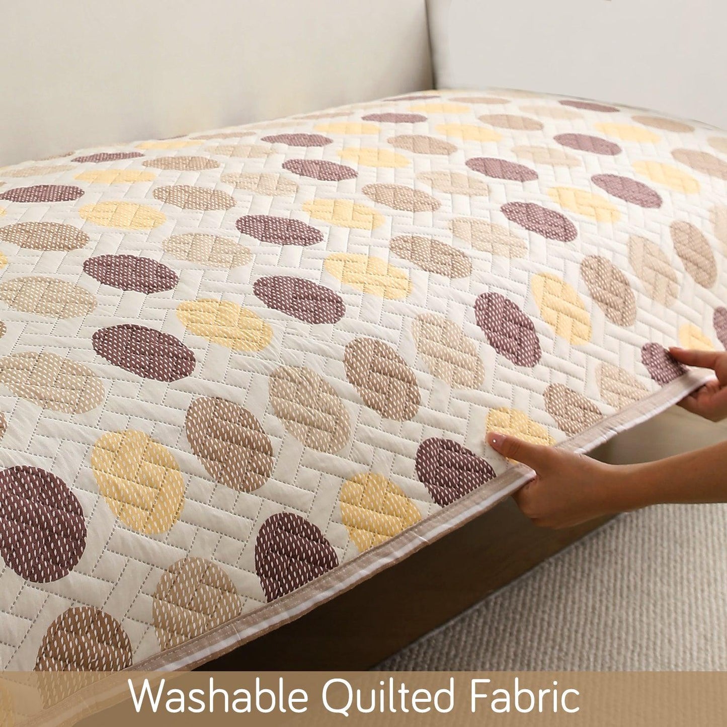 HOKIPO Printed Quilted Sofa Cover L Shape, Brown Polka Dot - HOKIPO | Har Ghar ka Humsafar