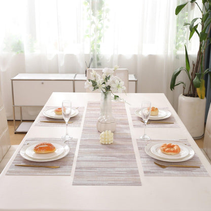 HOKIPO PVC Dining Table Mats and Runner Set of 4/6, Butter Cream Vertical Lines - HOKIPO | Har Ghar ka Humsafar