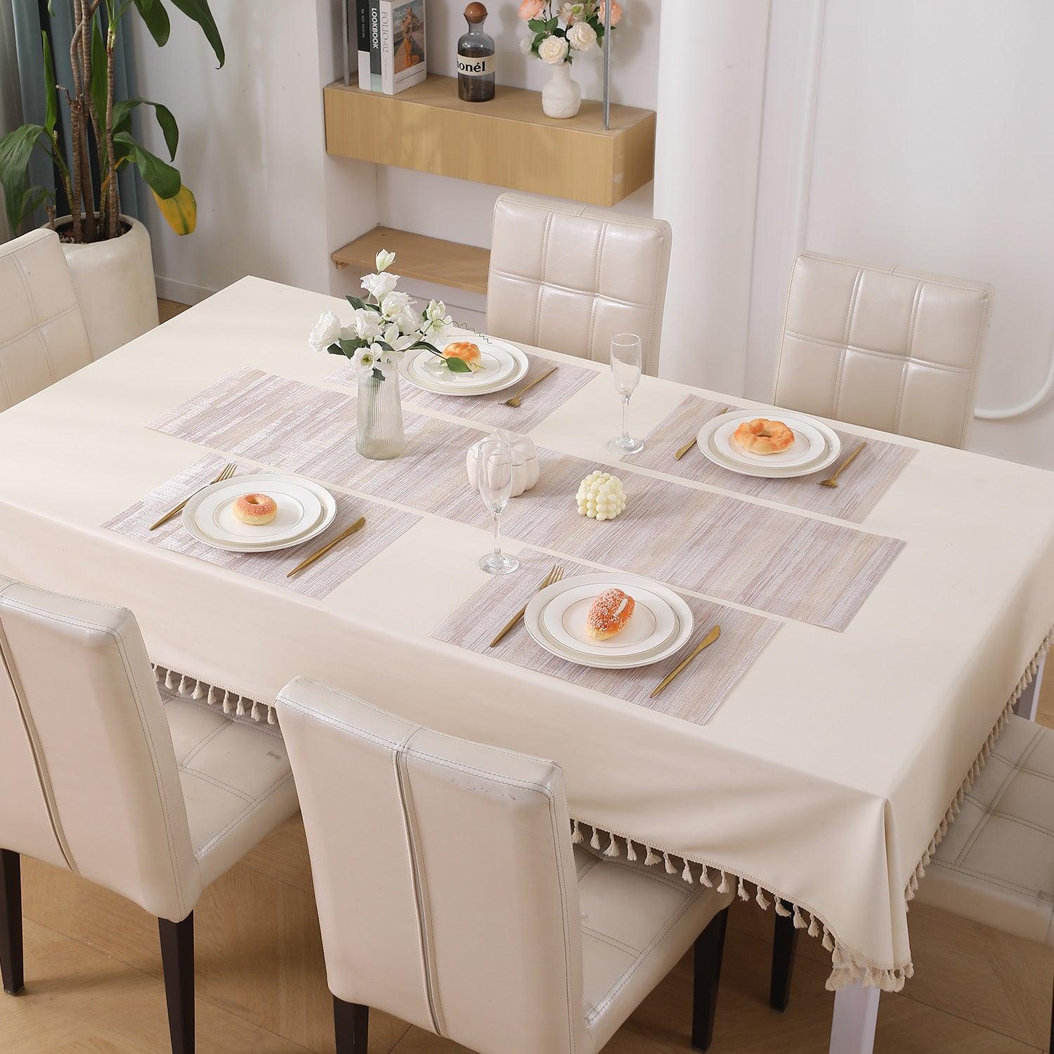 HOKIPO PVC Dining Table Mats and Runner Set of 4/6, Butter Cream Vertical Lines - HOKIPO | Har Ghar ka Humsafar