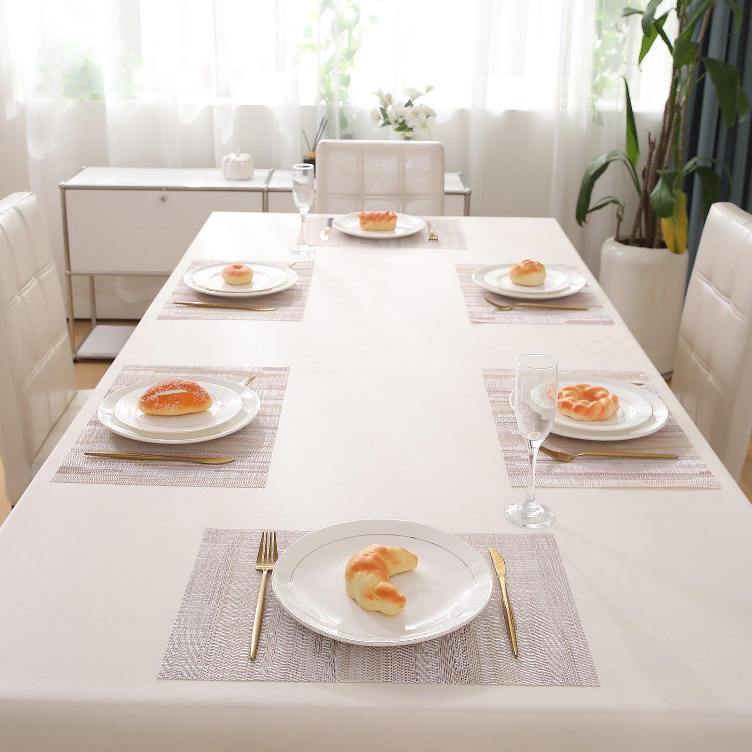 HOKIPO PVC Dining Table Mats and Runner Set of 4/6, Butter Cream Vertical Lines - HOKIPO | Har Ghar ka Humsafar