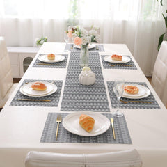 HOKIPO PVC Dining Table Mats and Runner Set of 4/6, Cool Grey Rhombus - HOKIPO | Har Ghar ka Humsafar