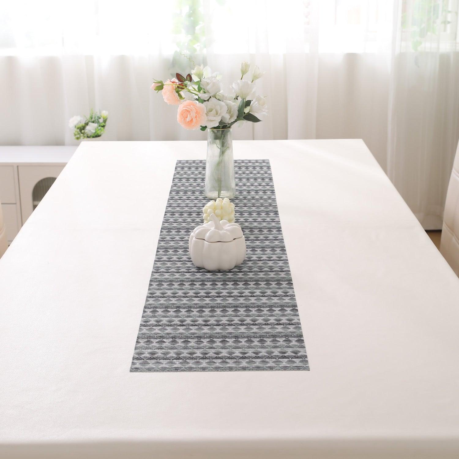 HOKIPO PVC Dining Table Mats and Runner Set of 4/6, Cool Grey Rhombus - HOKIPO | Har Ghar ka Humsafar