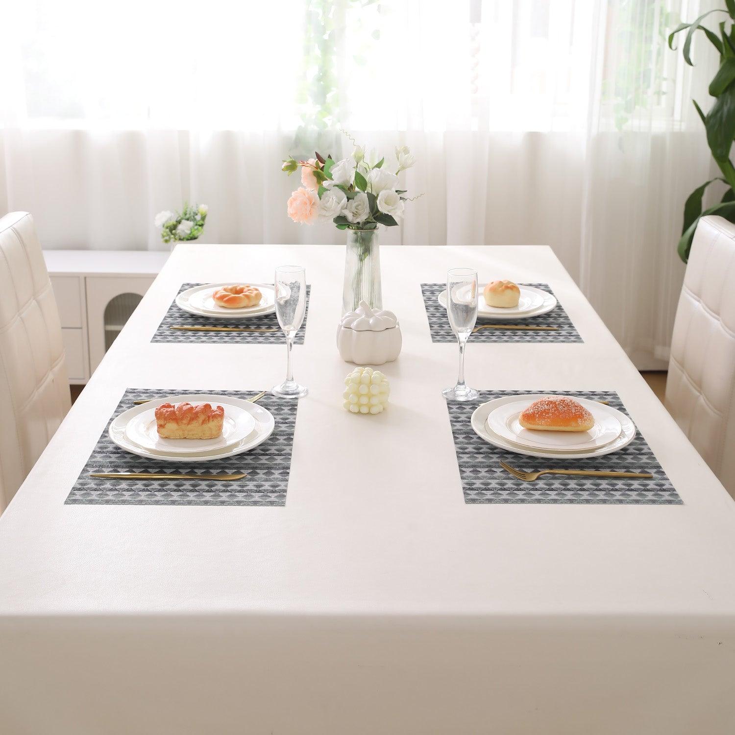 HOKIPO PVC Dining Table Mats and Runner Set of 4/6, Cool Grey Rhombus - HOKIPO | Har Ghar ka Humsafar