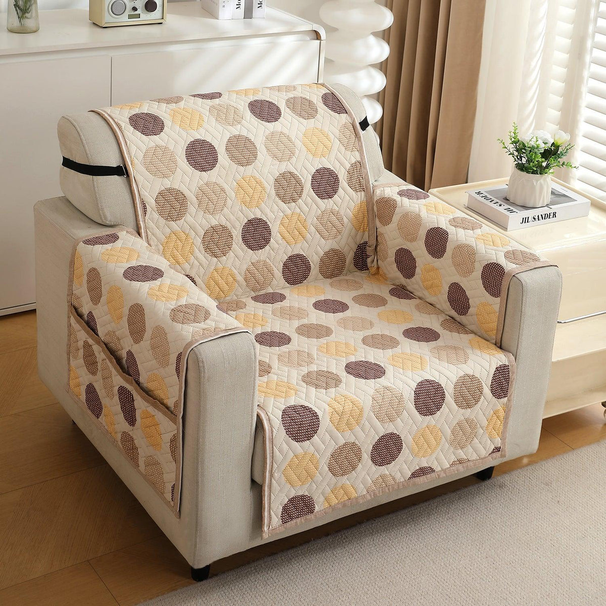 Brown Polka Dot Printed elegant 1 seater quilted sofa cover