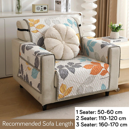 HOKIPO Quilted 1/2/3 Seater Sofa Cover with Pockets, Multicolor Leaves - HOKIPO | Har Ghar ka Humsafar