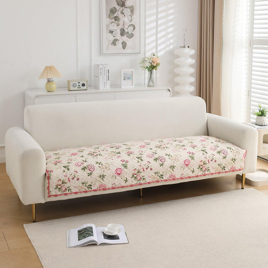 HOKIPO Quilted Sofa Cover Seat Mat for 1/2/3 Seater, Beige Peonies - HOKIPO | Har Ghar ka Humsafar