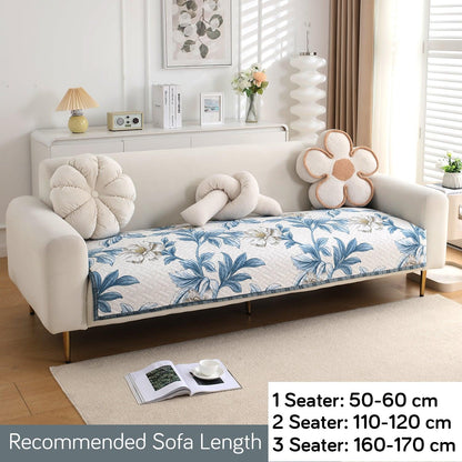 HOKIPO Quilted Sofa Cover Seat Mat for 1/2/3 Seater, Celadon Blue Camellia - HOKIPO | Har Ghar ka Humsafar