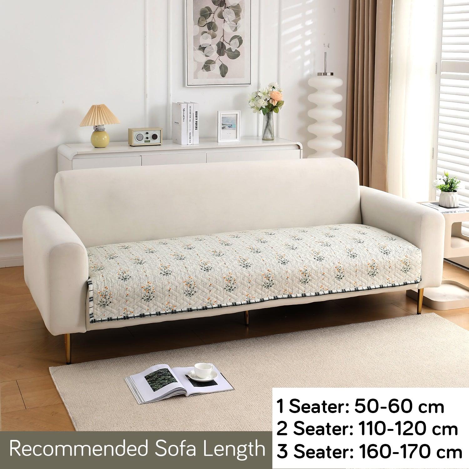 HOKIPO Quilted Sofa Cover Seat Mat for 1/2/3 Seater, Light Green Ash Gypsy Flower - HOKIPO | Har Ghar ka Humsafar
