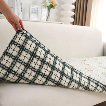 HOKIPO Quilted Sofa Cover Seat Mat for 1/2/3 Seater, Light Green Ash Gypsy Flower - HOKIPO | Har Ghar ka Humsafar