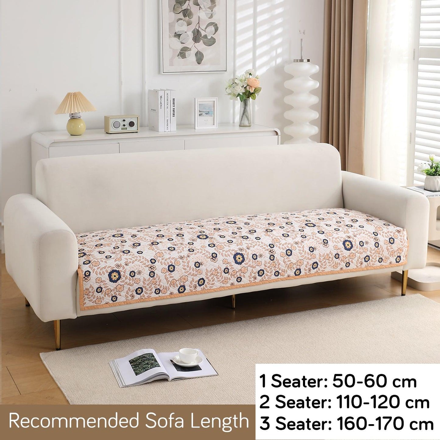 HOKIPO Quilted Sofa Cover Seat Mat for 1/2/3 Seater, Light Peach Candytuft - HOKIPO | Har Ghar ka Humsafar