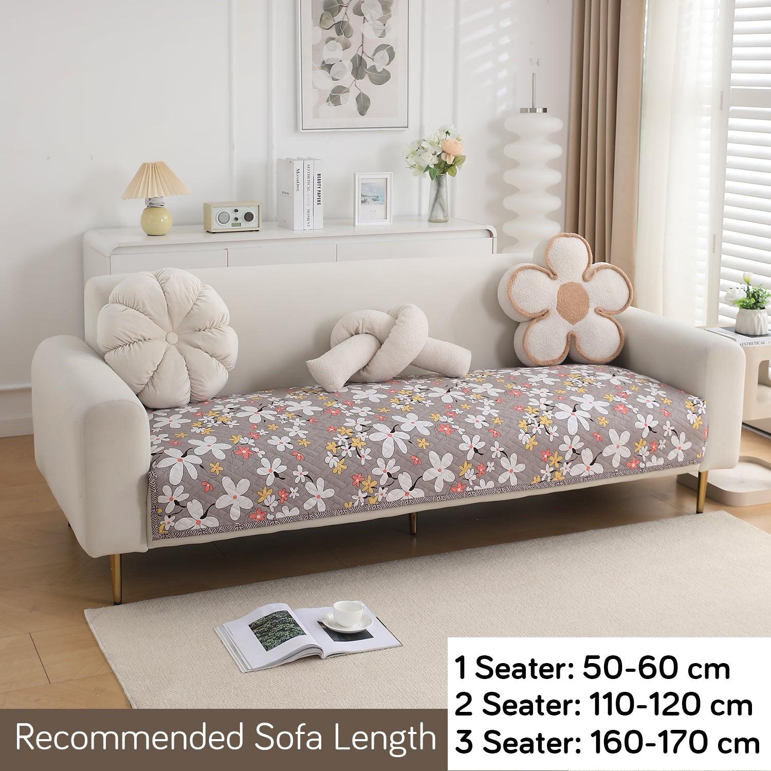 HOKIPO Quilted Sofa Cover Seat Mat for 1/2/3 Seater, Pastel Brown Sandwort Flower - HOKIPO | Har Ghar ka Humsafar