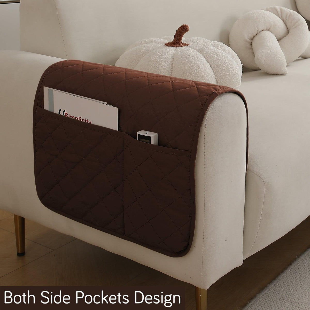 HOKIPO Quilted Waterproof Anti - Slip Sofa Armrest Covers with Pockets (2 Pcs), Brown - HOKIPO | Har Ghar ka Humsafar
