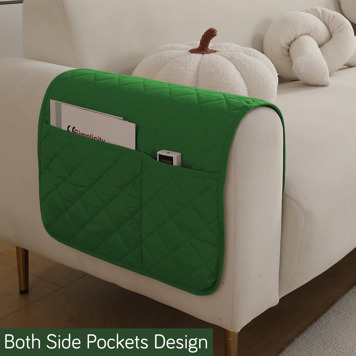 HOKIPO Quilted Waterproof Anti - Slip Sofa Armrest Covers with Pockets (2 Pcs), Green - HOKIPO | Har Ghar ka Humsafar