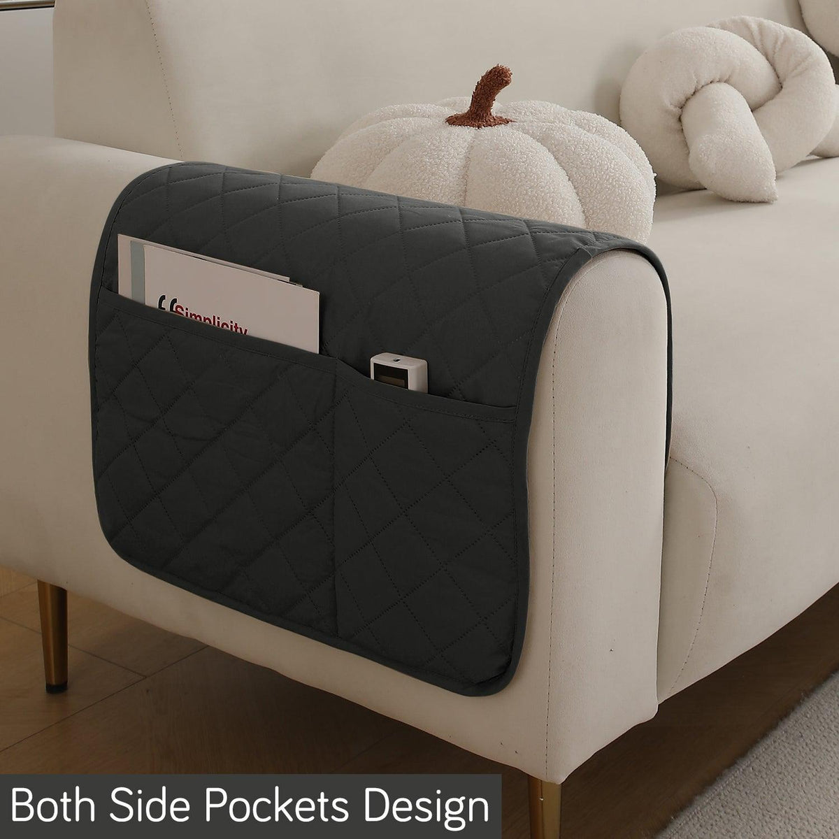 HOKIPO Quilted Waterproof Anti - Slip Sofa Armrest Covers with Pockets (2 Pcs), Grey - HOKIPO | Har Ghar ka Humsafar