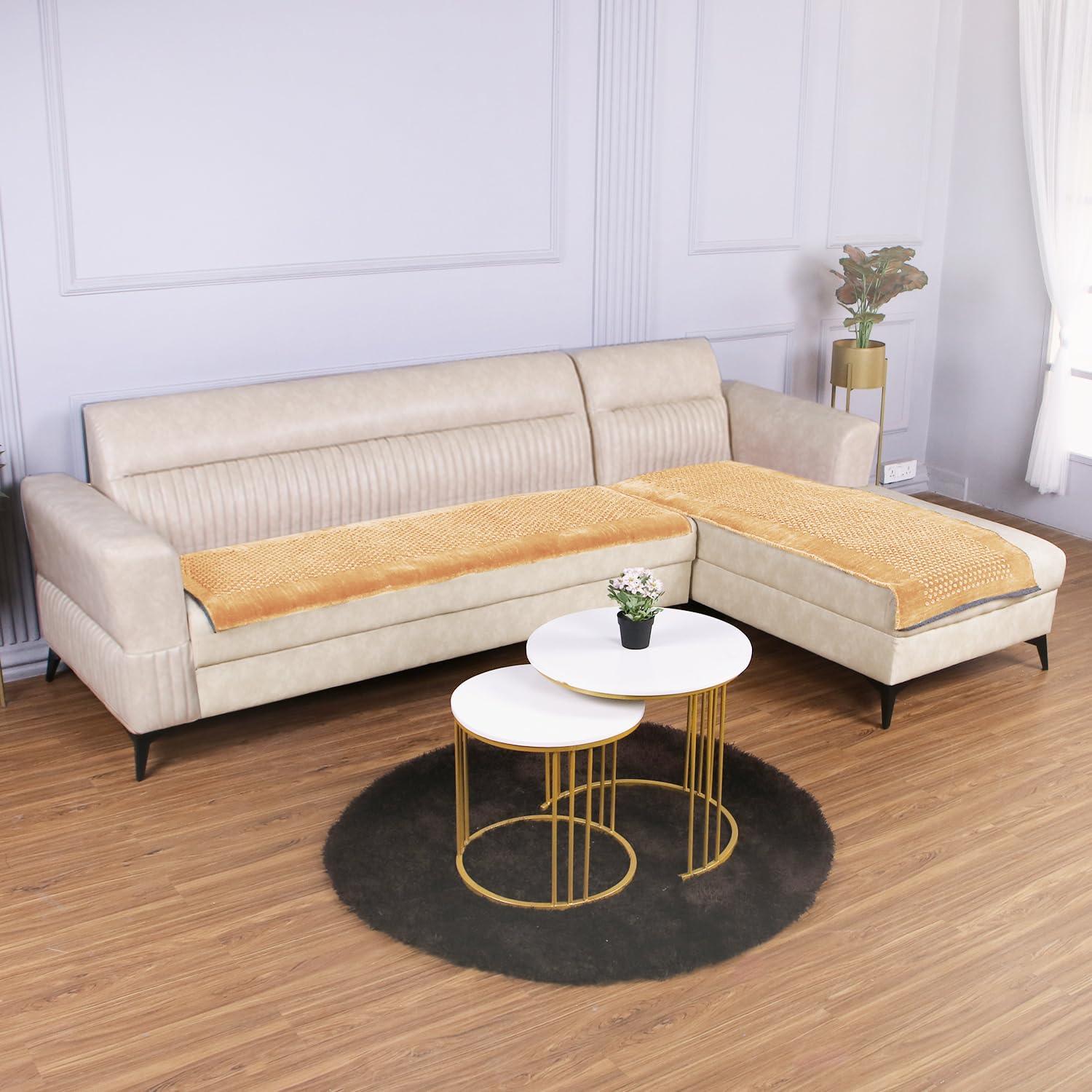HOKIPO Thick Poly Velvet Sofa Cover L Shape, Buff Cream - HOKIPO | Har Ghar ka Humsafar