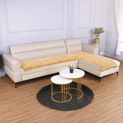 HOKIPO Thick Poly Velvet Sofa Cover L Shape, Buff Cream - HOKIPO | Har Ghar ka Humsafar