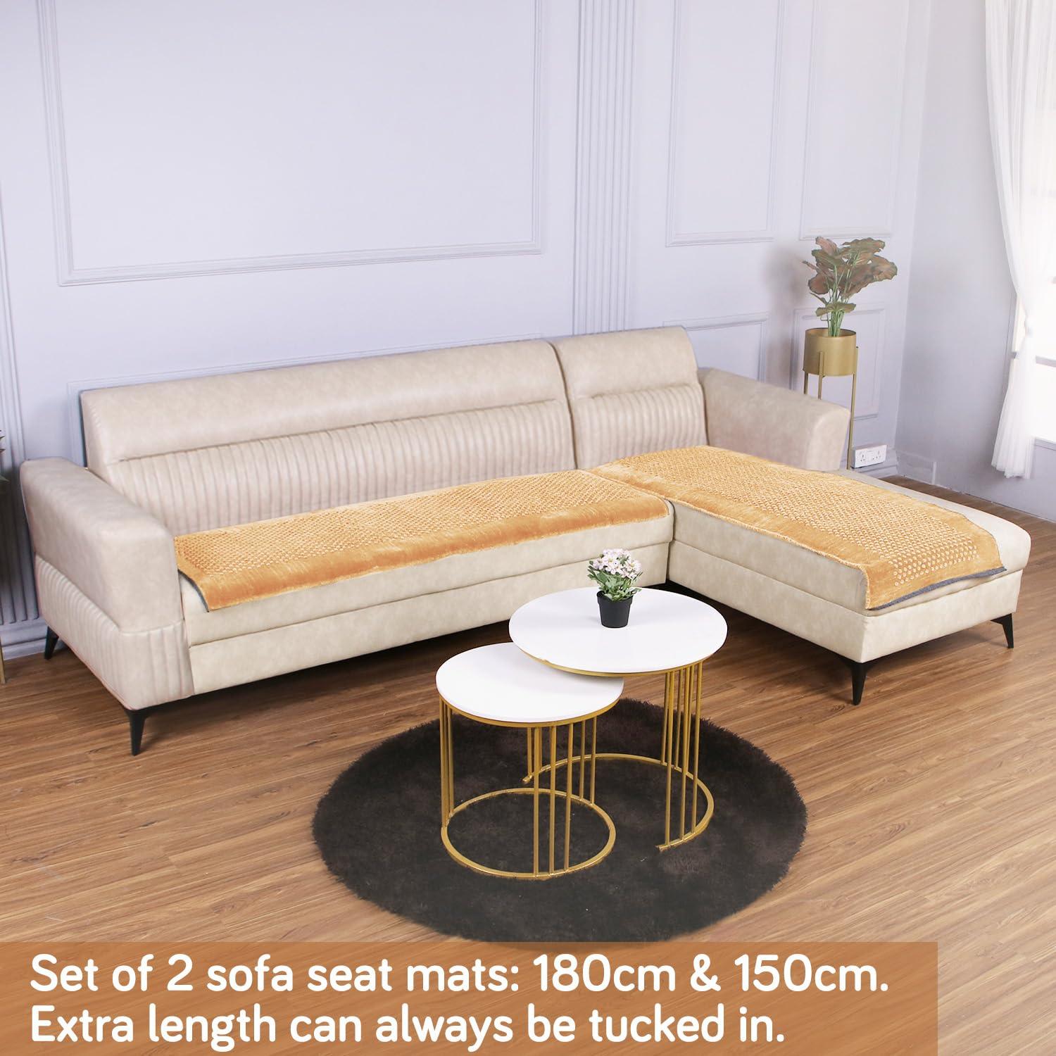HOKIPO Thick Poly Velvet Sofa Cover L Shape, Buff Cream - HOKIPO | Har Ghar ka Humsafar