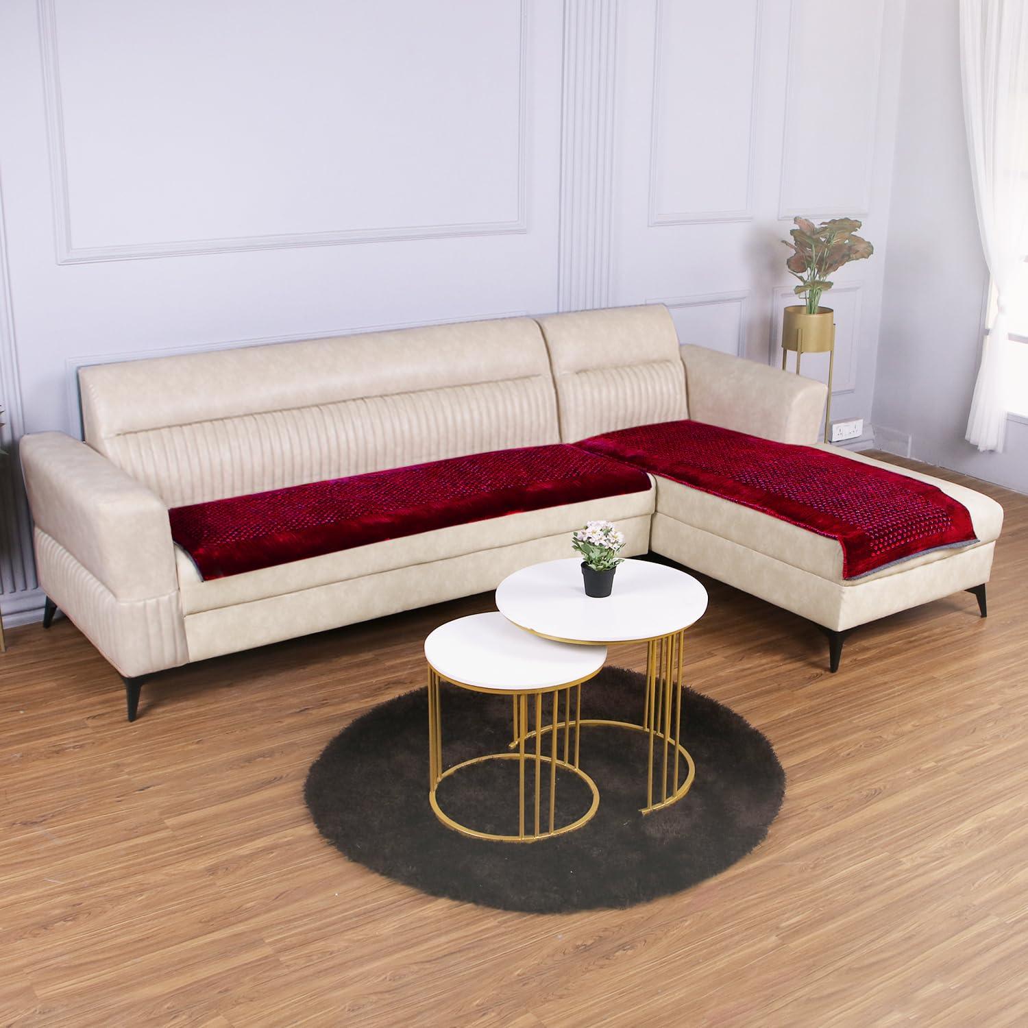 HOKIPO Thick Poly Velvet Sofa Cover L Shape, Maroon - HOKIPO | Har Ghar ka Humsafar