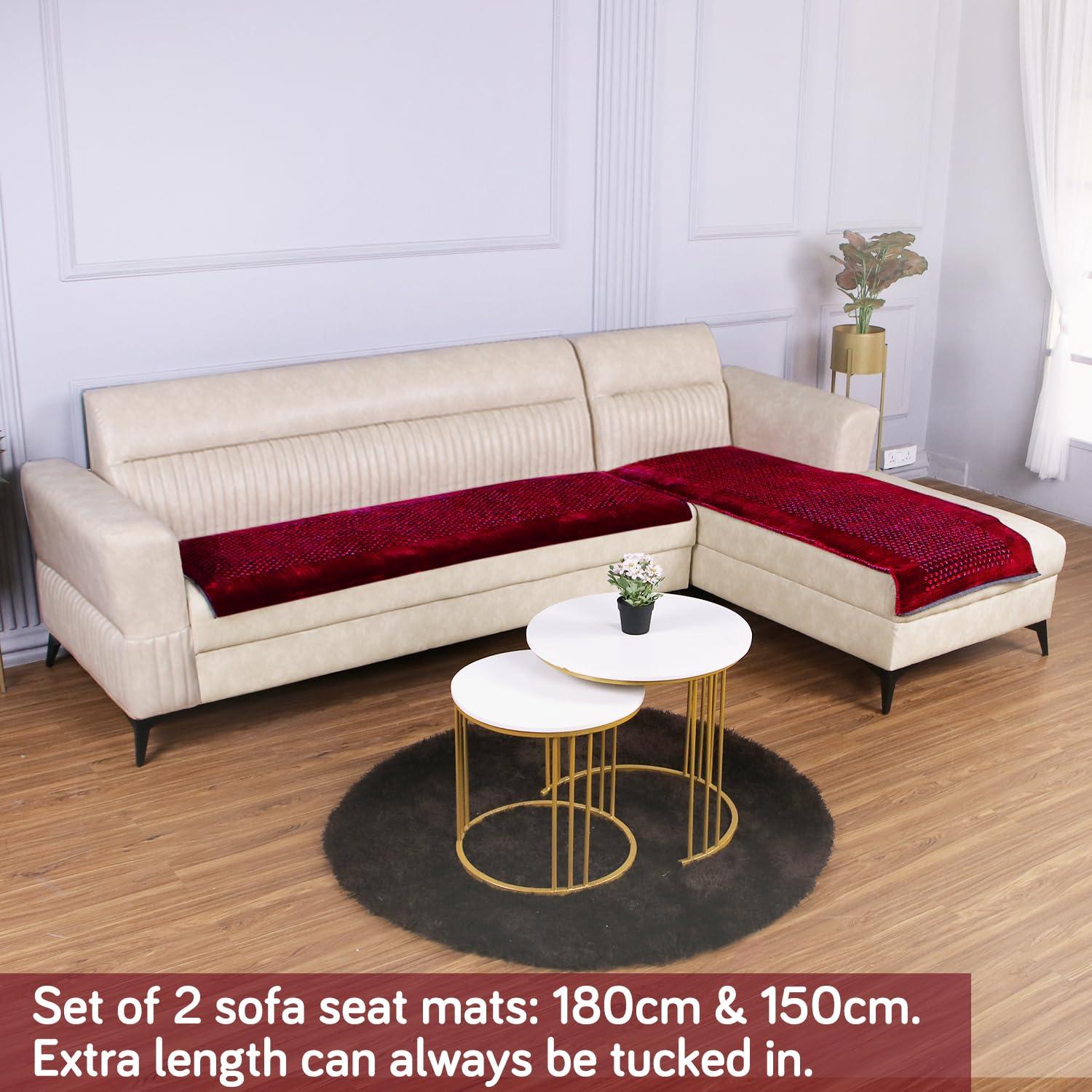 HOKIPO Thick Poly Velvet Sofa Cover L Shape, Maroon - HOKIPO | Har Ghar ka Humsafar